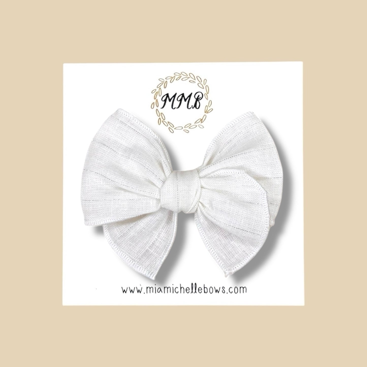 White & Silver Linen Pinstripe Fairytale Bow