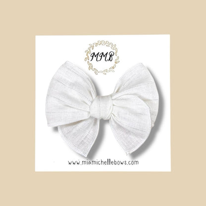 White & Silver Linen Pinstripe Fairytale Bow