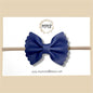 Navy Blue Scalloped Genuine Leather Bow