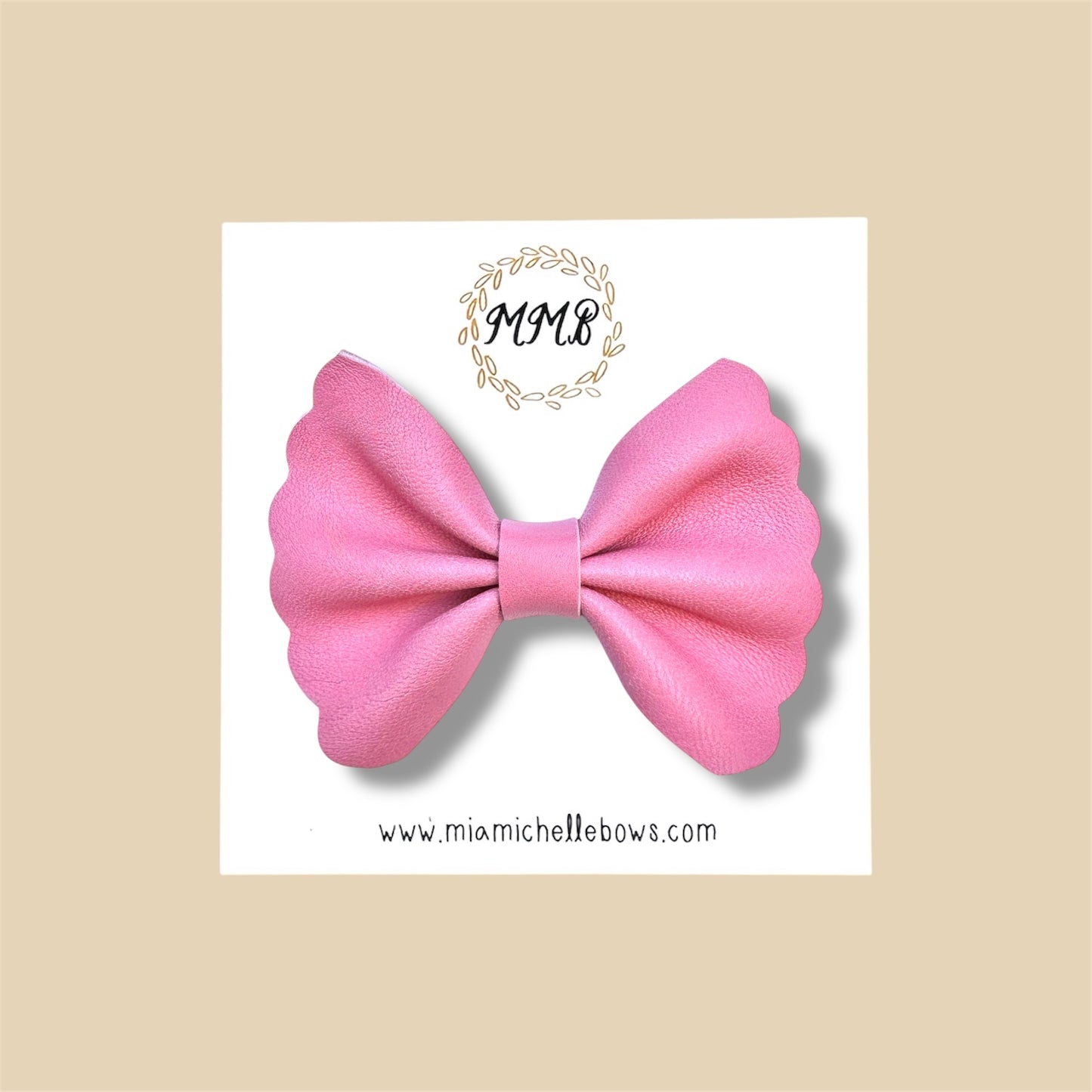 Pink Scalloped Genuine Leather Bow