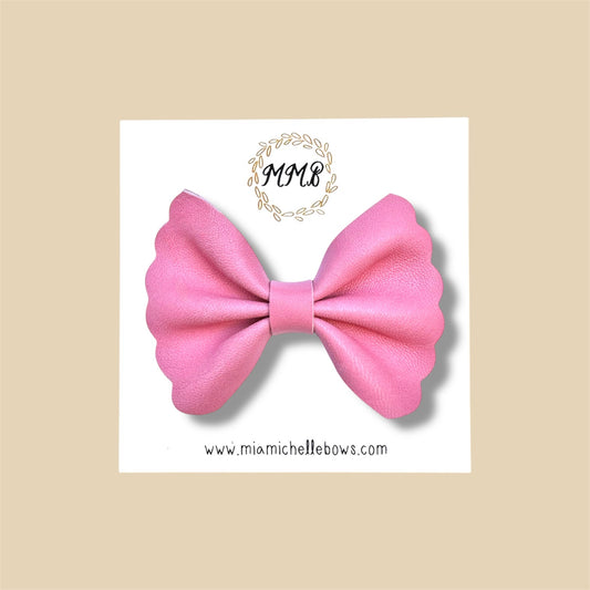 Pink Scalloped Genuine Leather Bow