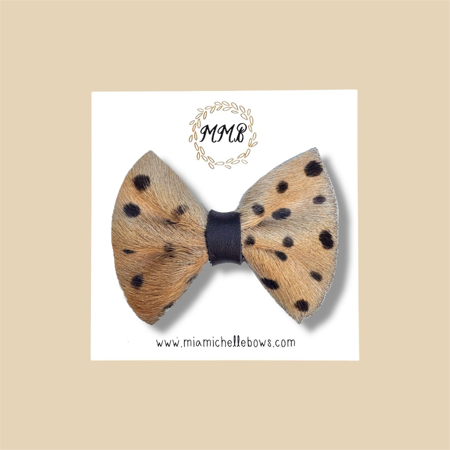 Tan Fawn Fur Genuine Leather Bow