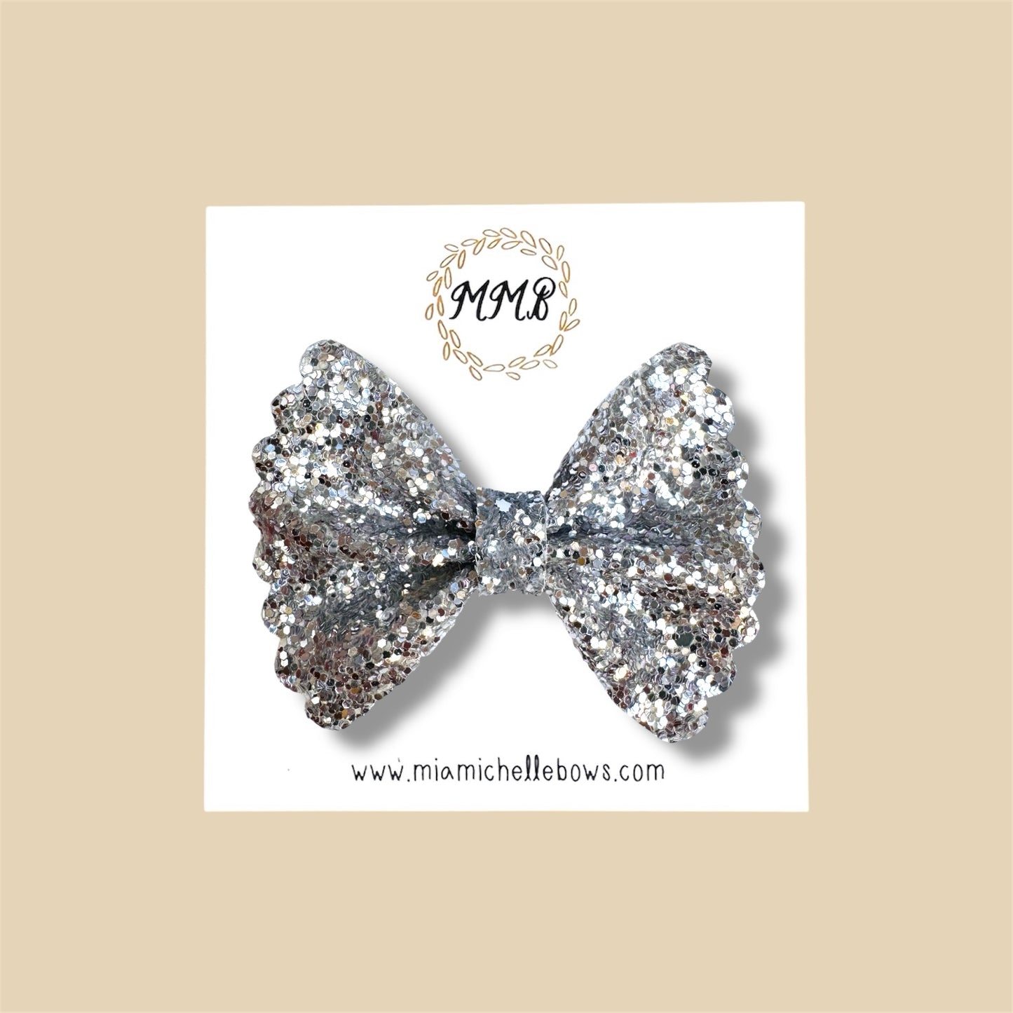 Silver Scalloped Glitter Bow