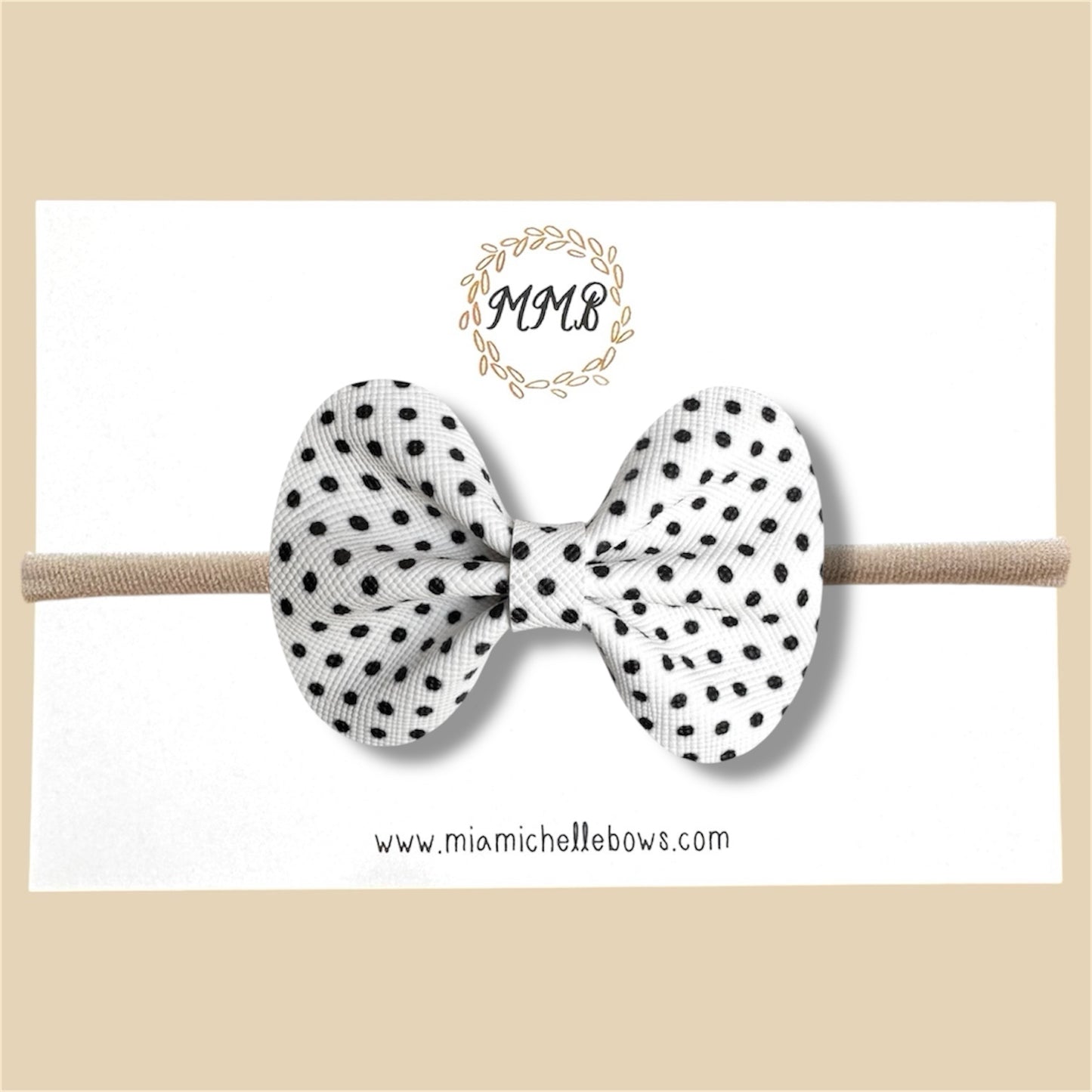 Black & White Polkadot Vegan Leather Bow