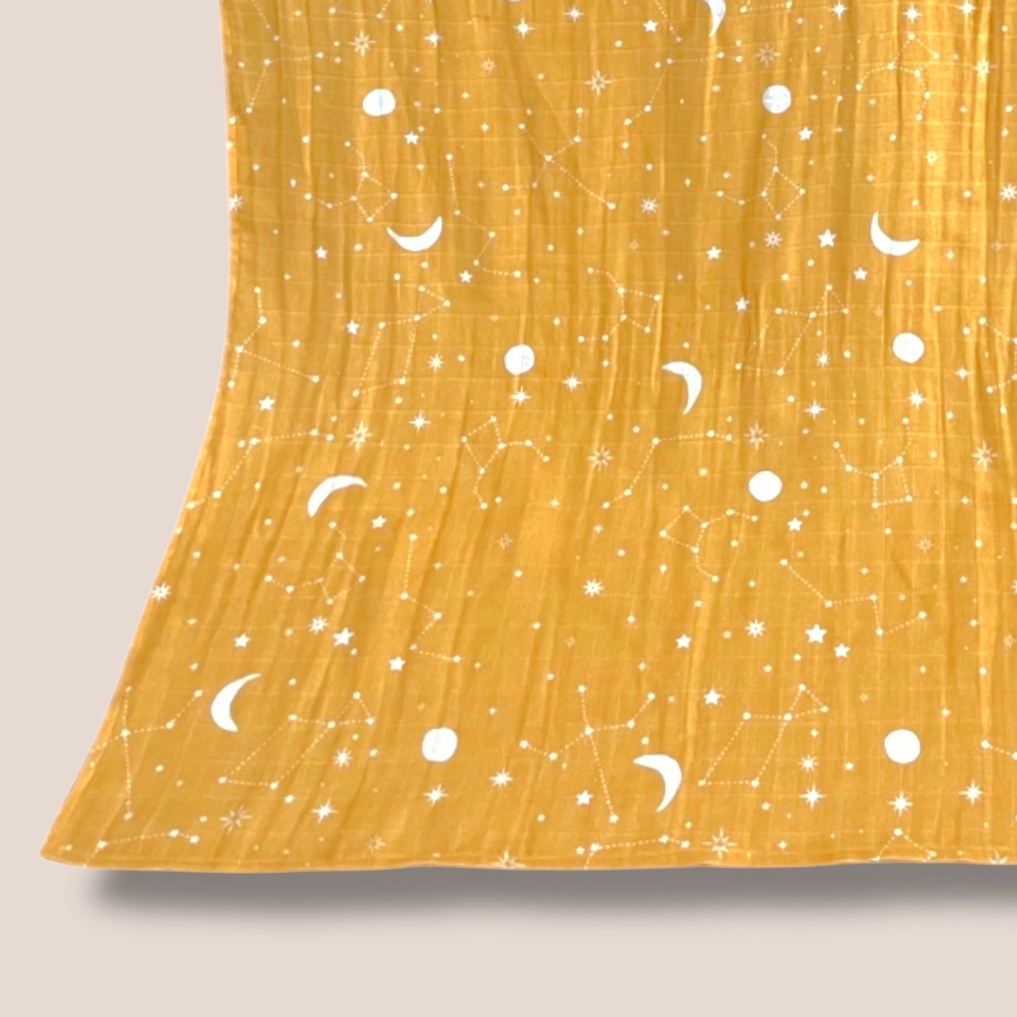 Handmade Cotton Gauze Muslin Swaddle —Mustard Solar System