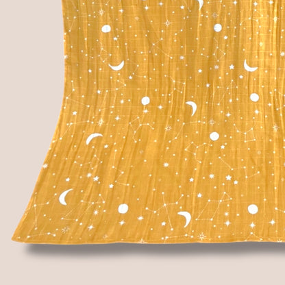 Handmade Cotton Gauze Muslin Swaddle —Mustard Solar System