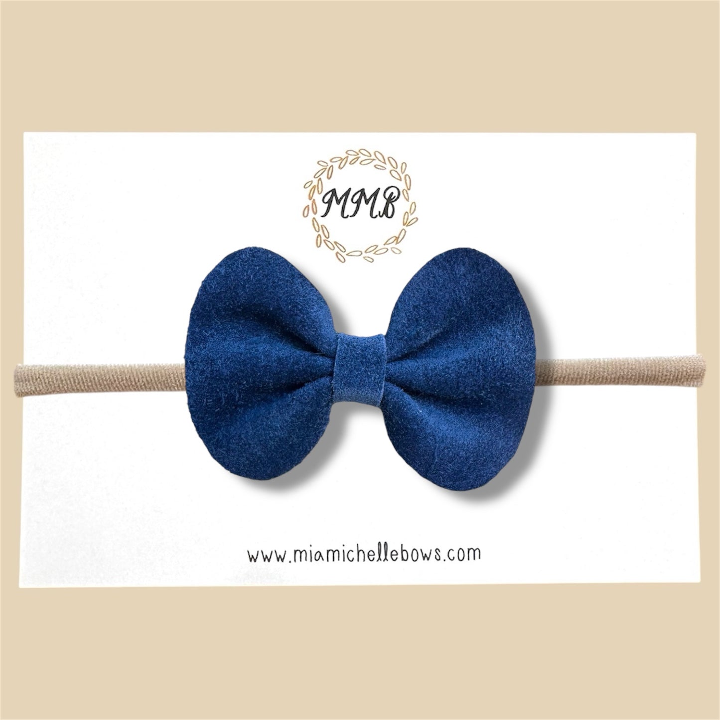 Navy Blue Suede Genuine Leather Bow