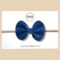 Navy Blue Suede Genuine Leather Bow
