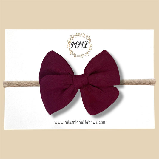 Hand-tied Gauze Bow in Burgundy