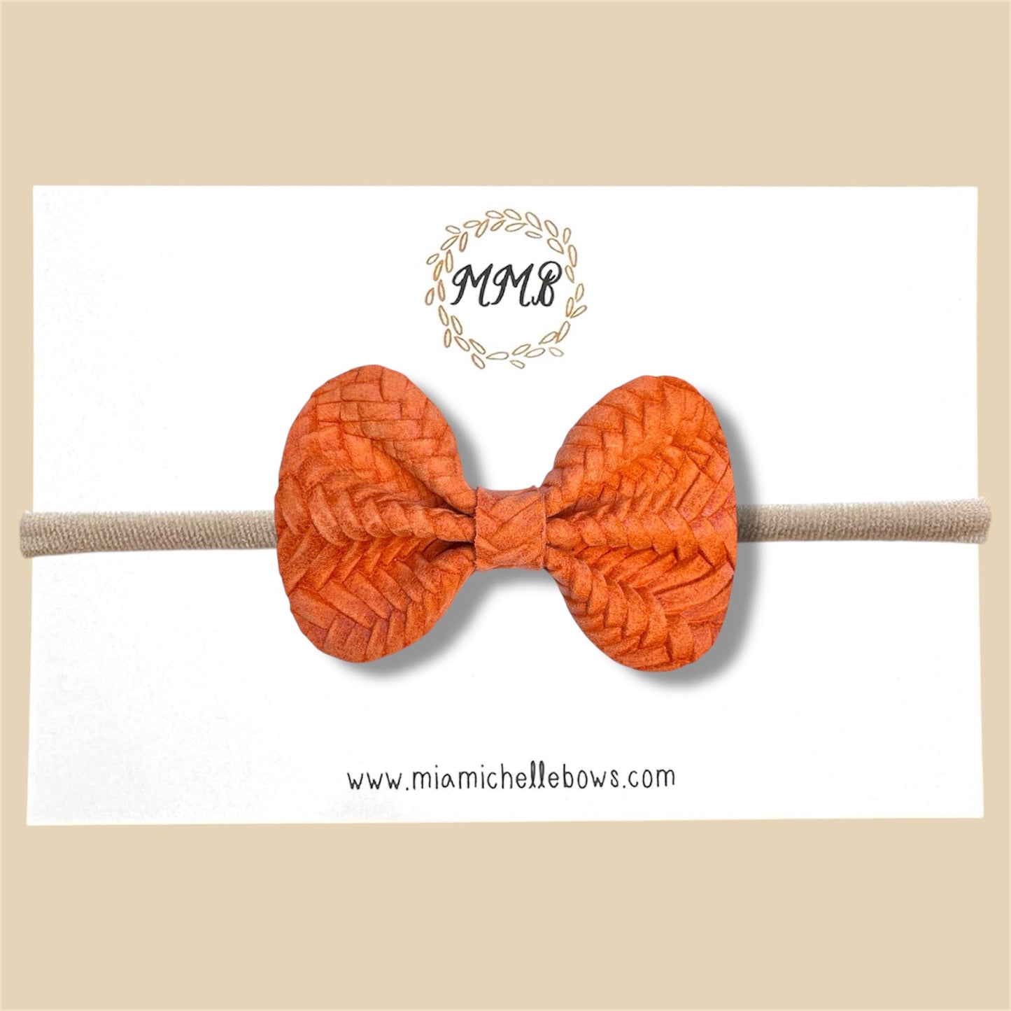 Orange Basketweave Genuine Leather Bow