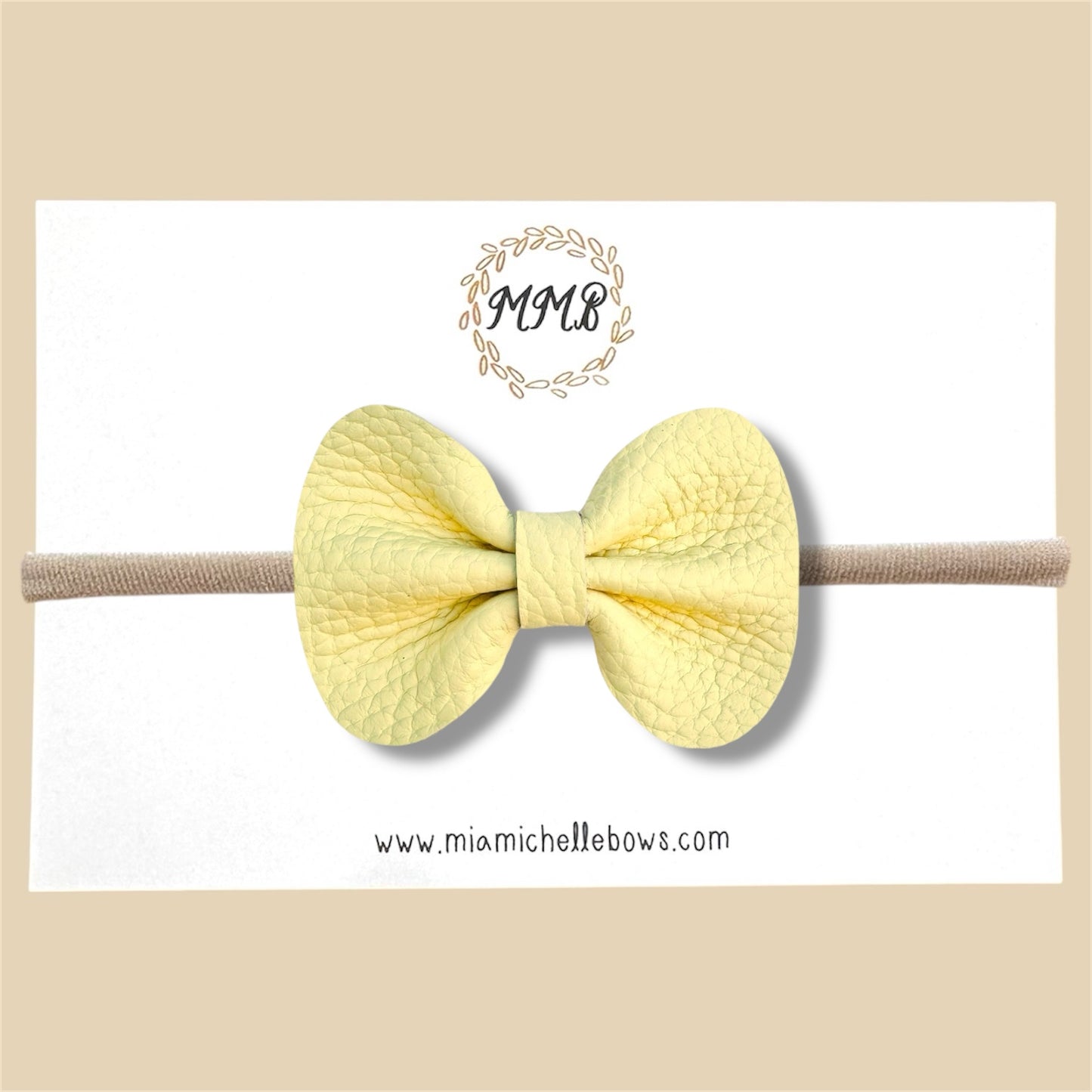 Pale Yellow Genuine Leather Bow