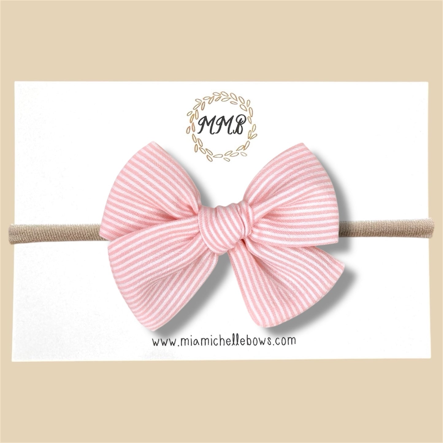Hand-tied Pink Chiffon Striped Bow
