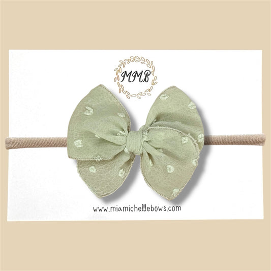 Sage Swiss Dot Fairytale Bow