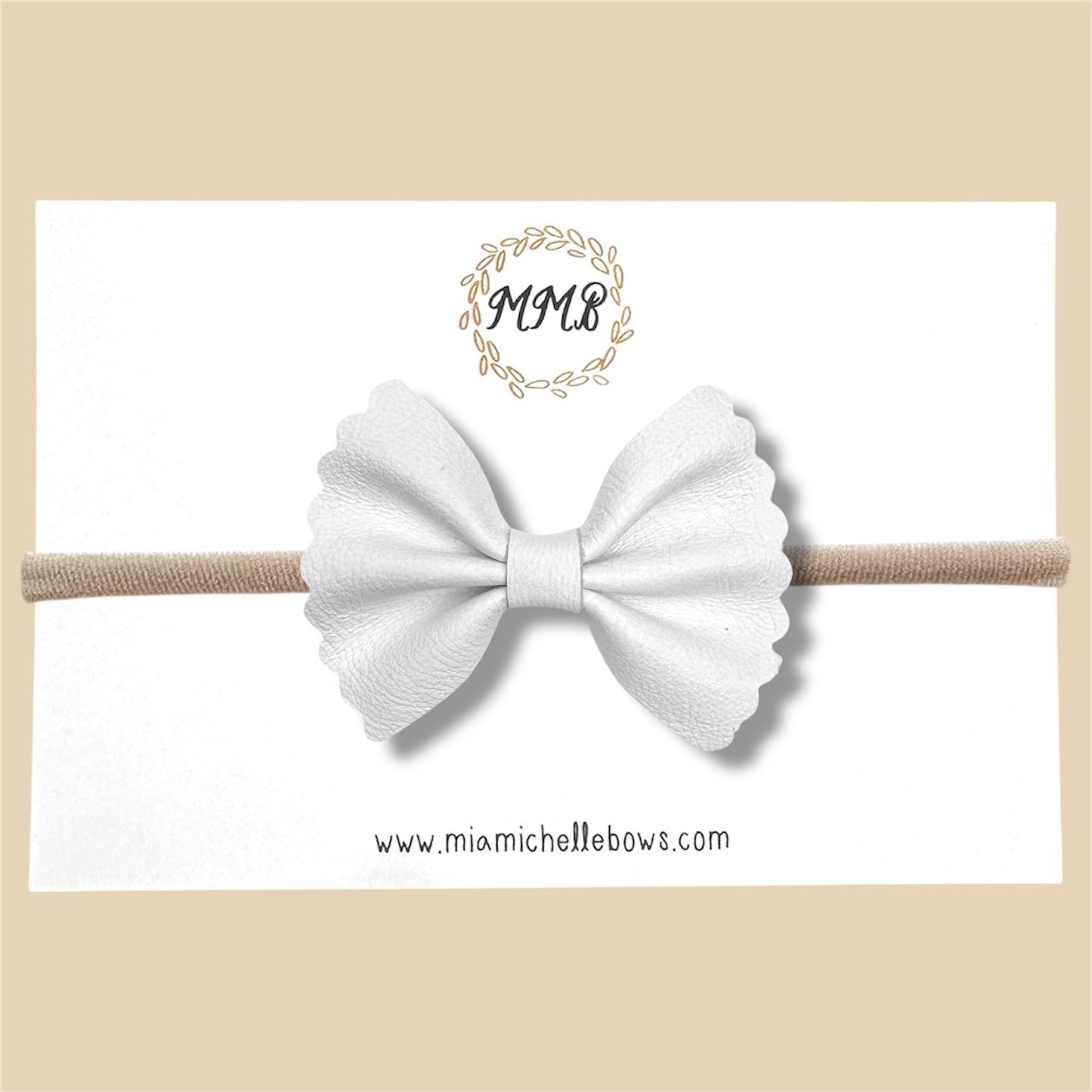 White Scalloped Genuine Leather Bow