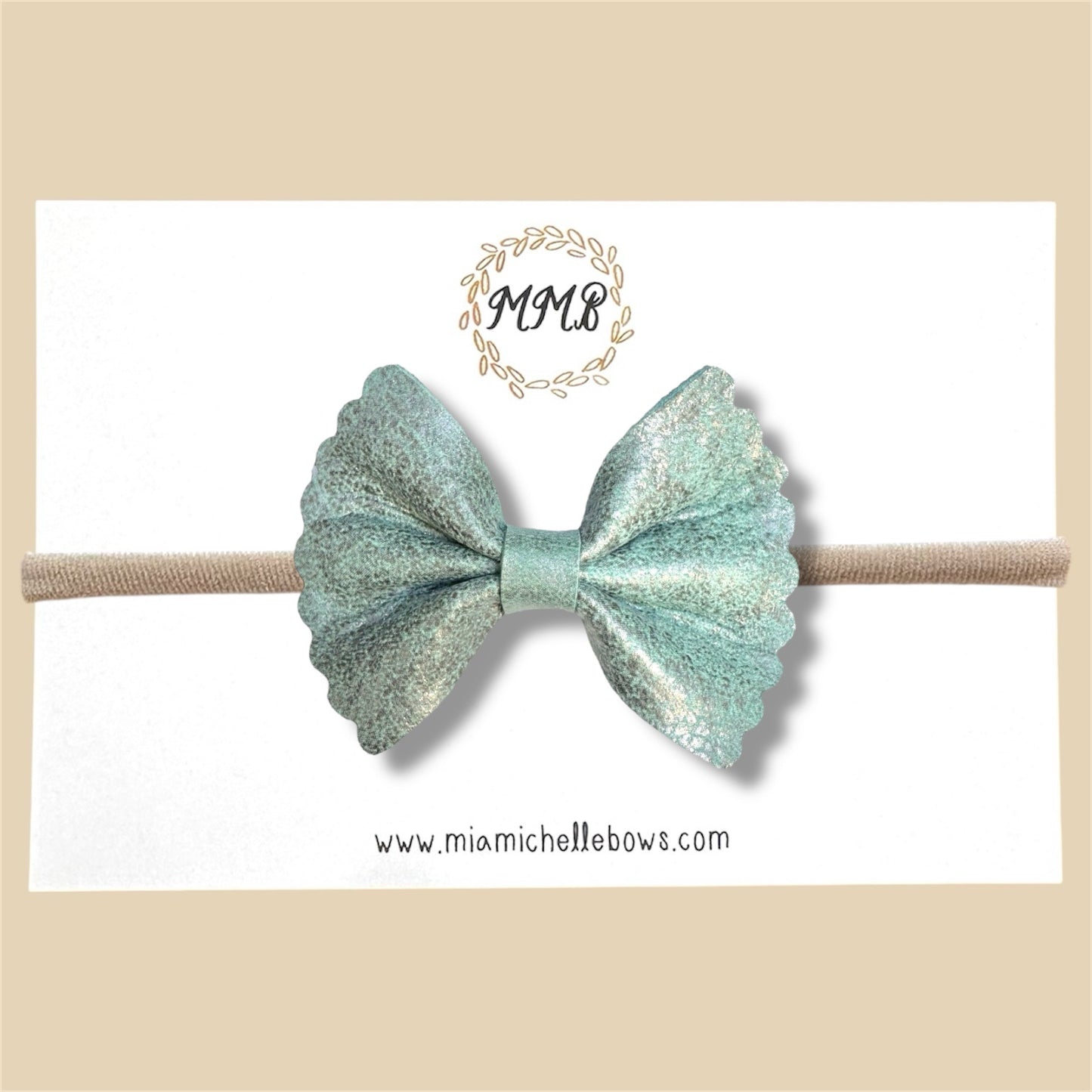 Vintage Green Scalloped Genuine Leather Bow
