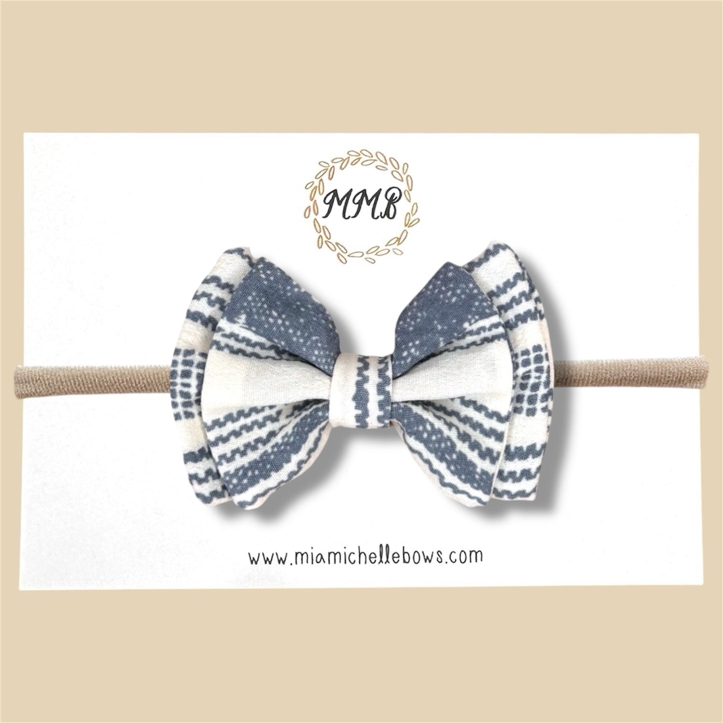 Double Layer Bow in Blue Chiffon Stripe