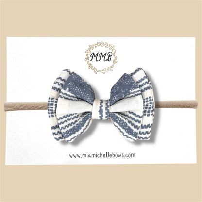 Double Layer Bow in Blue Chiffon Stripe