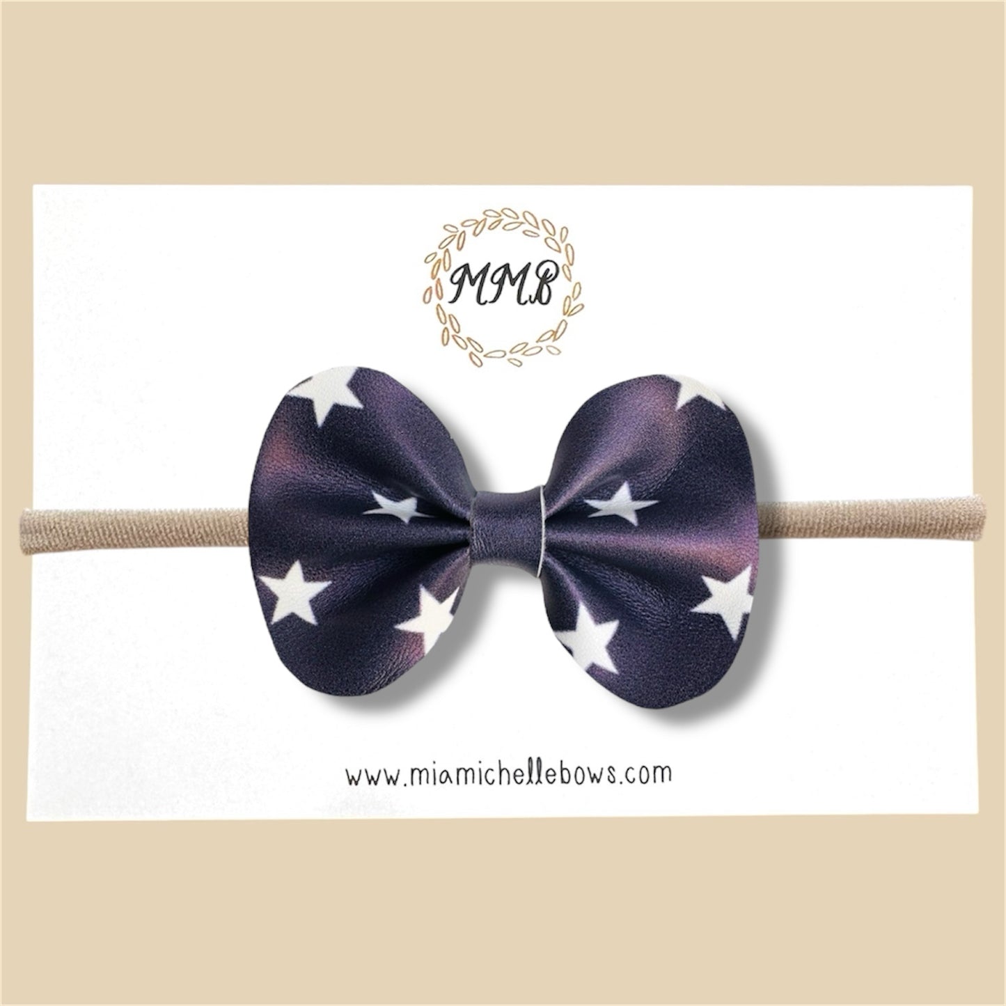 Navy Stars Vegan Leather Bow