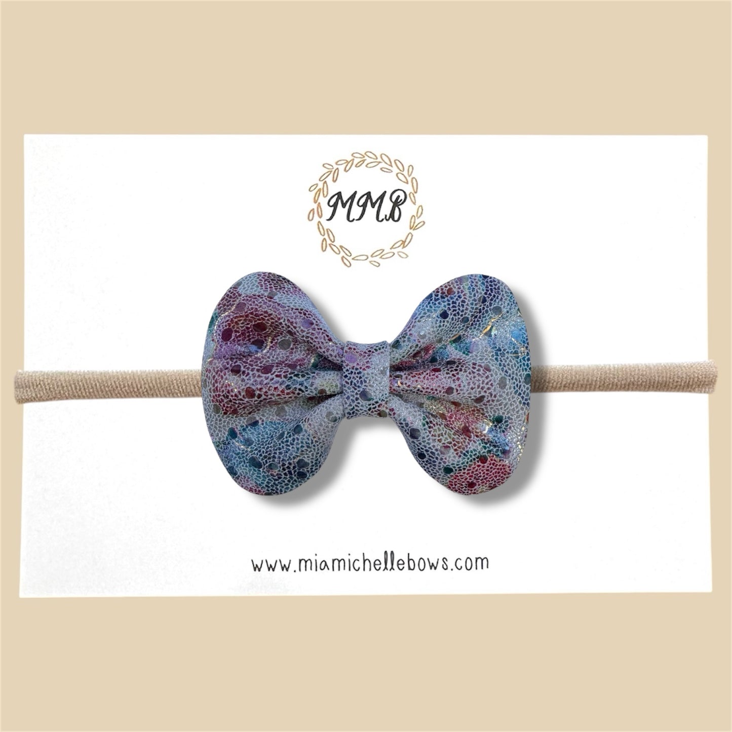 Blue Floral Genuine Leather Bow