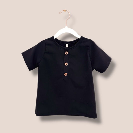 OAK Handmade Woven Black Henley Top 4T
