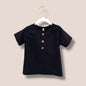 OAK Handmade Woven Black Henley Top 4T