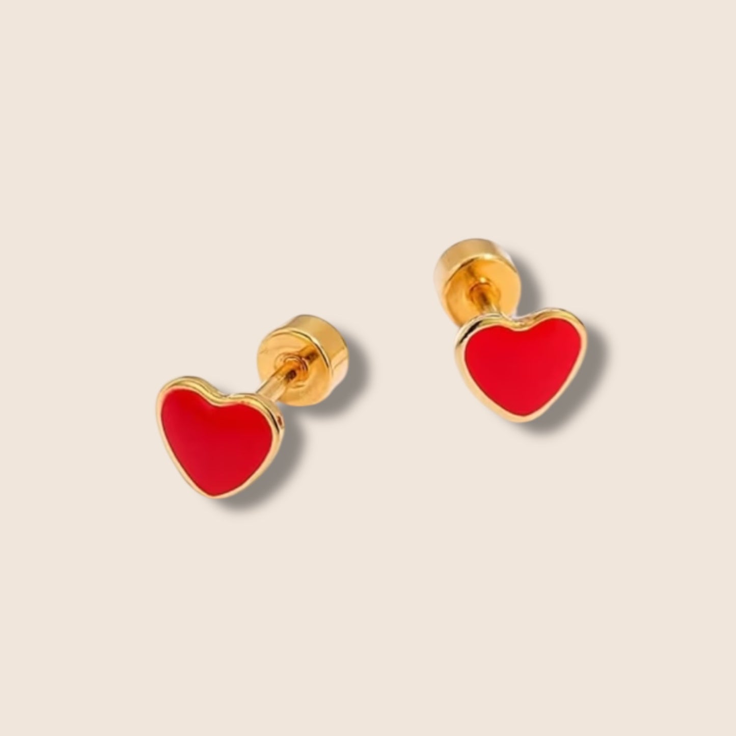Gold Enamel Heart Screw Back Studs