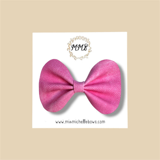 Pink Denim Vegan Leather Bow