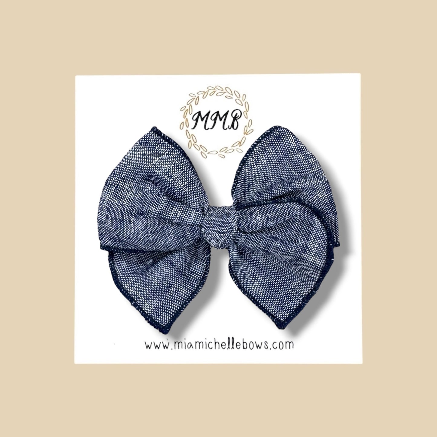 Heathered Navy Blue Linen Fairytale Bow