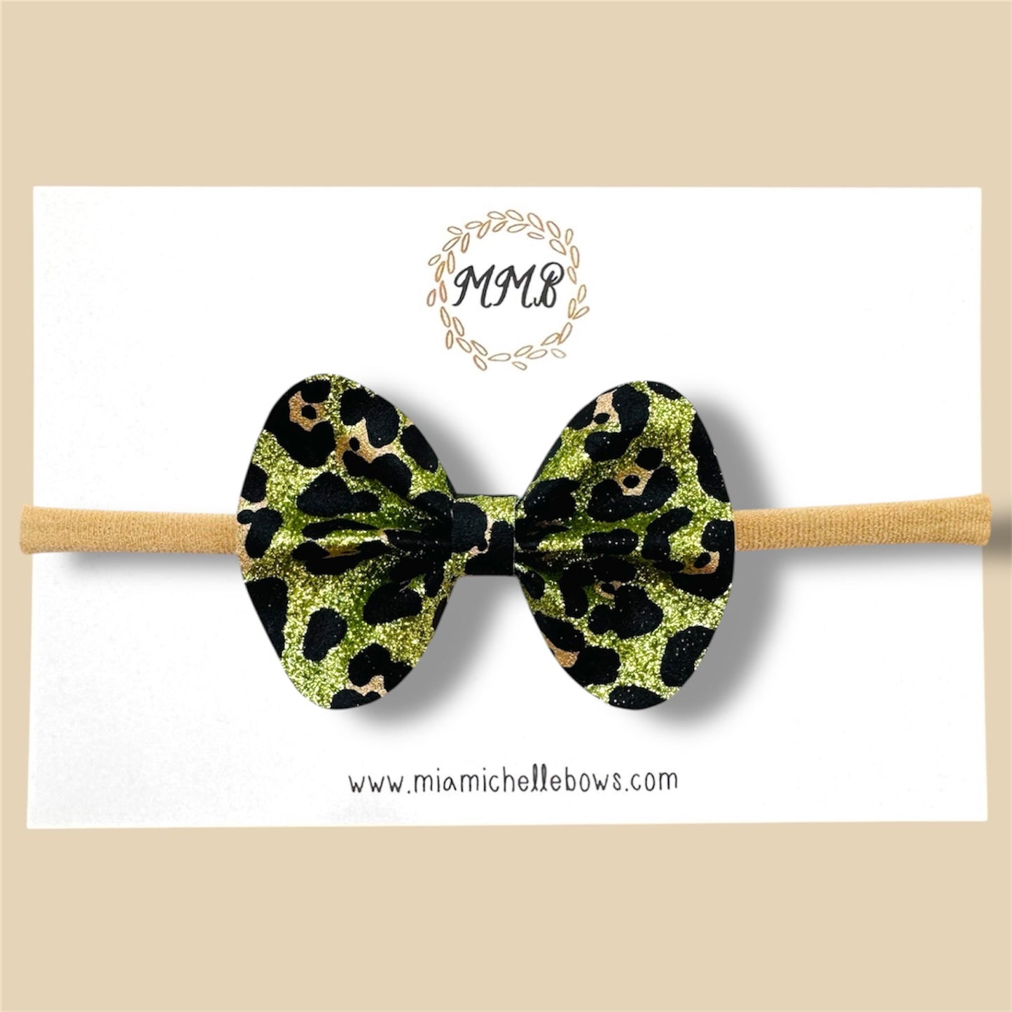 Green Leopard Glitter Bow