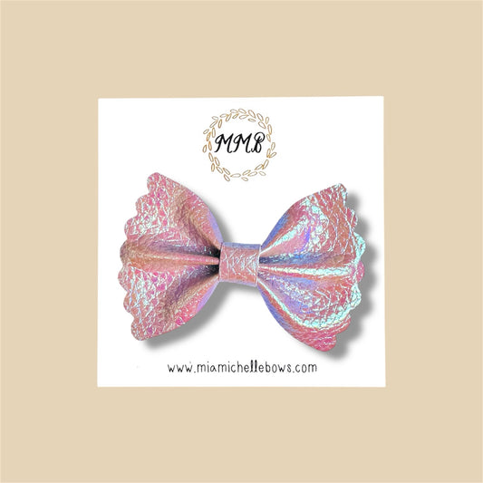 Light Pink Iridescent Scalloped Vegan Leather Bow