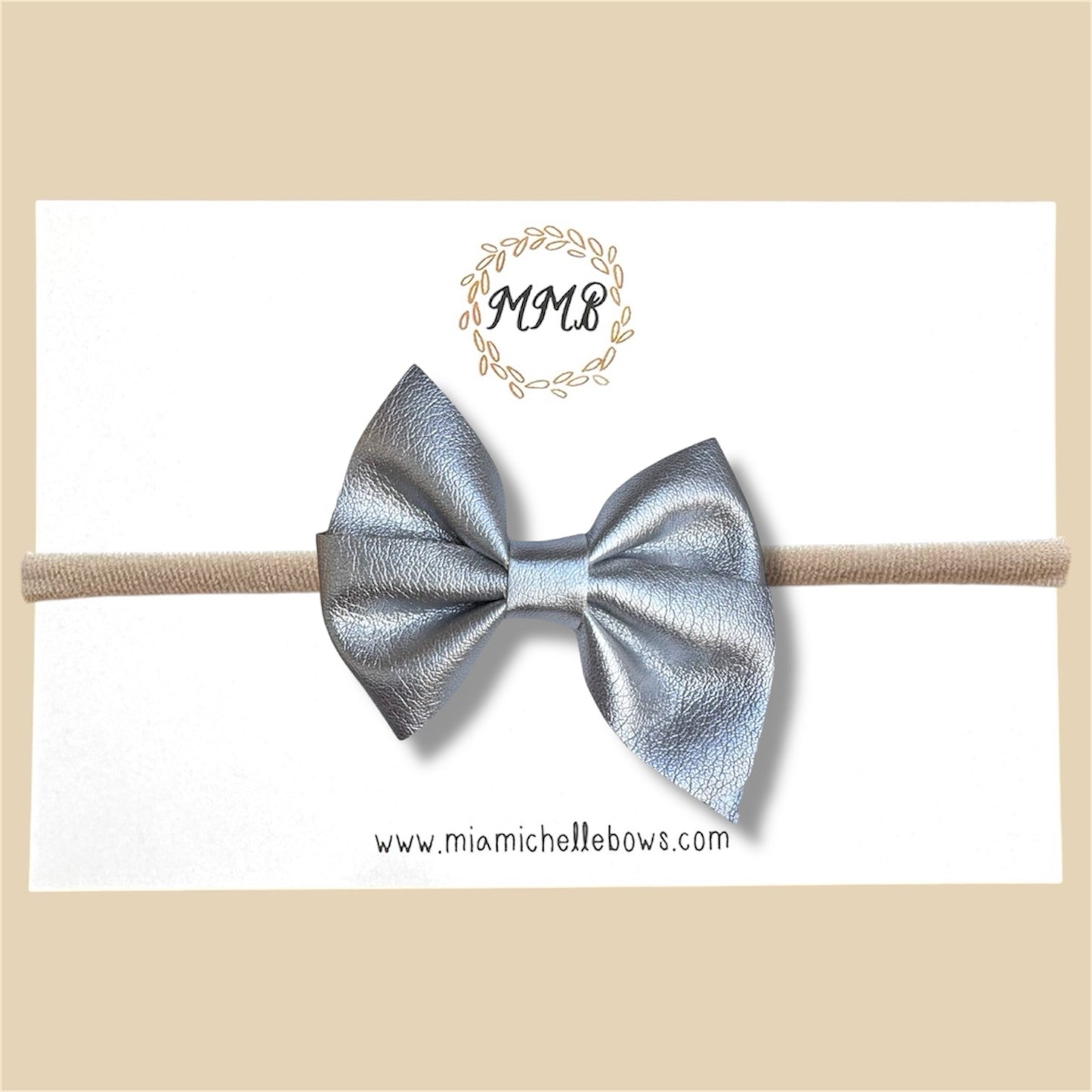 Silver Pinwheel Vegan Leather Bow