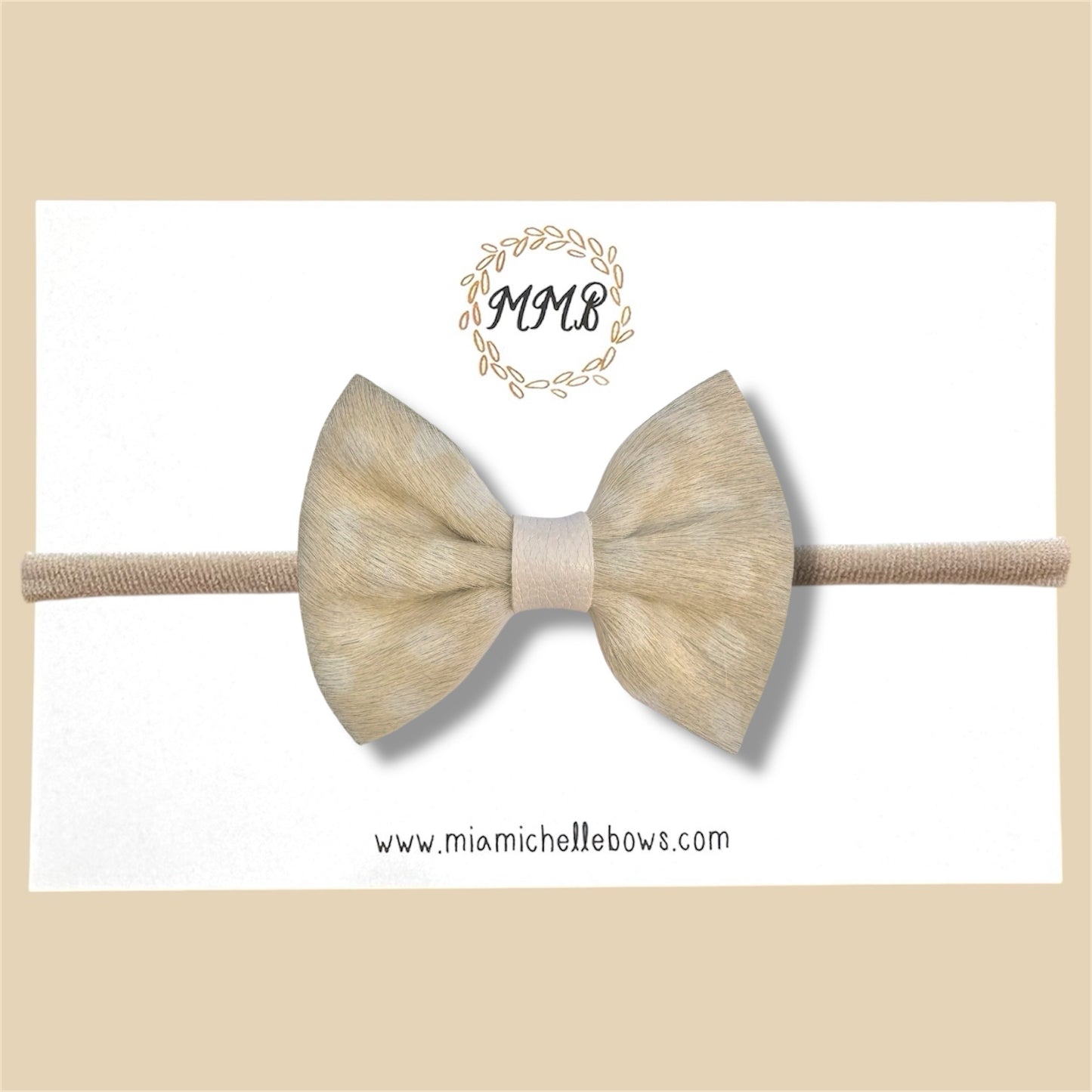 Cream Fawn Fur Genuine Leather Bow