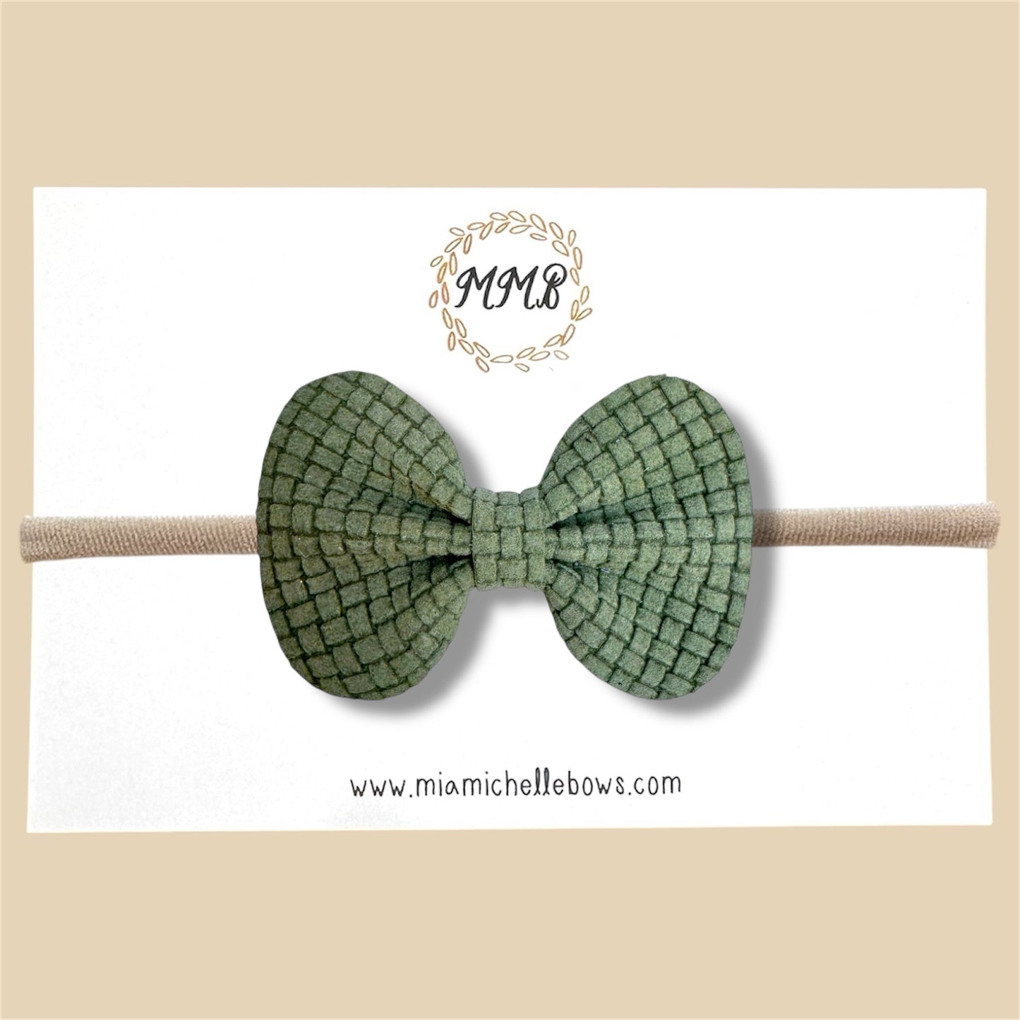 Green Woven Genuine Leather Bow