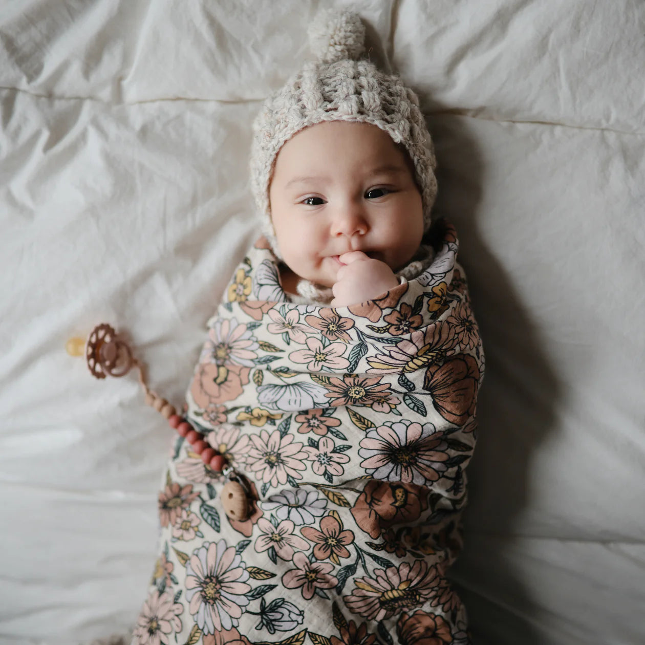 Mushie Muslin Swaddle Blanket ORGANIC Cotton-RETRO FLOWERS