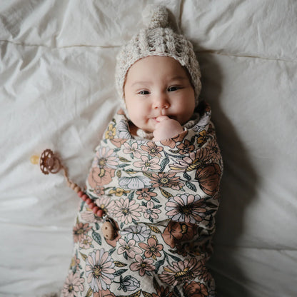 Mushie Muslin Swaddle Blanket ORGANIC Cotton-RETRO FLOWERS