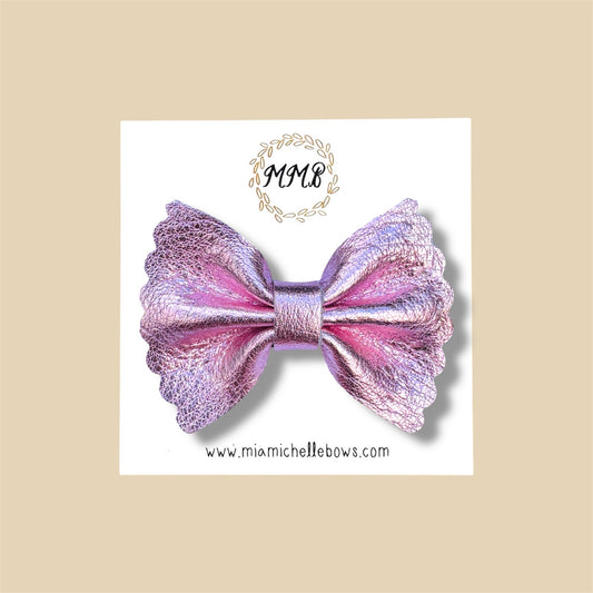 Pink Metallic Scalloped Genuine Leather Bow