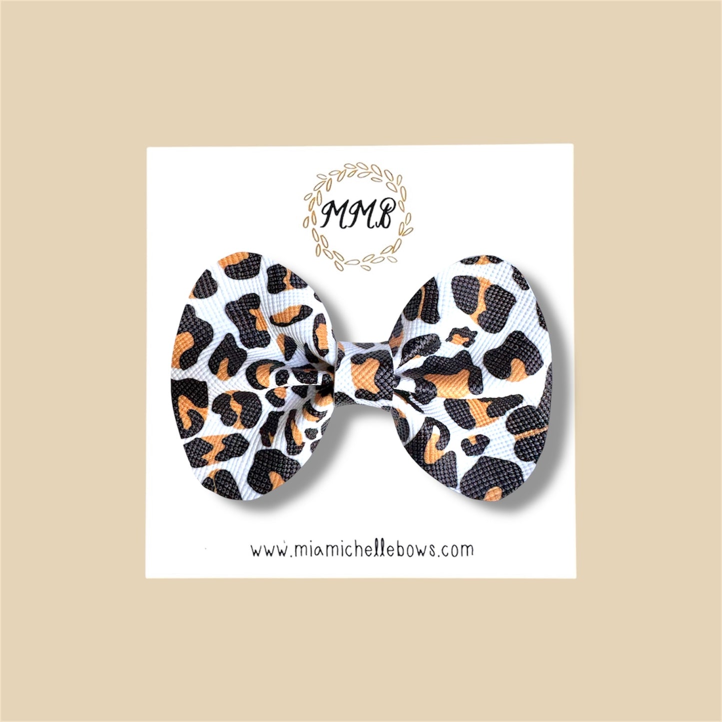 White Leopard Vegan Leather Bow