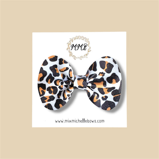 White Leopard Vegan Leather Bow