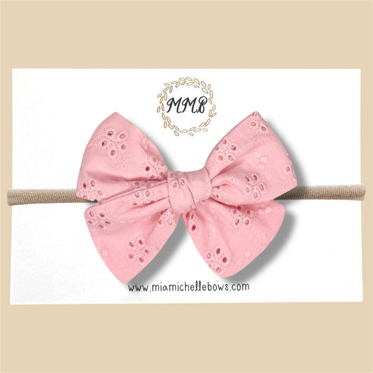 Hand Tied Eyelet Bow in Pink