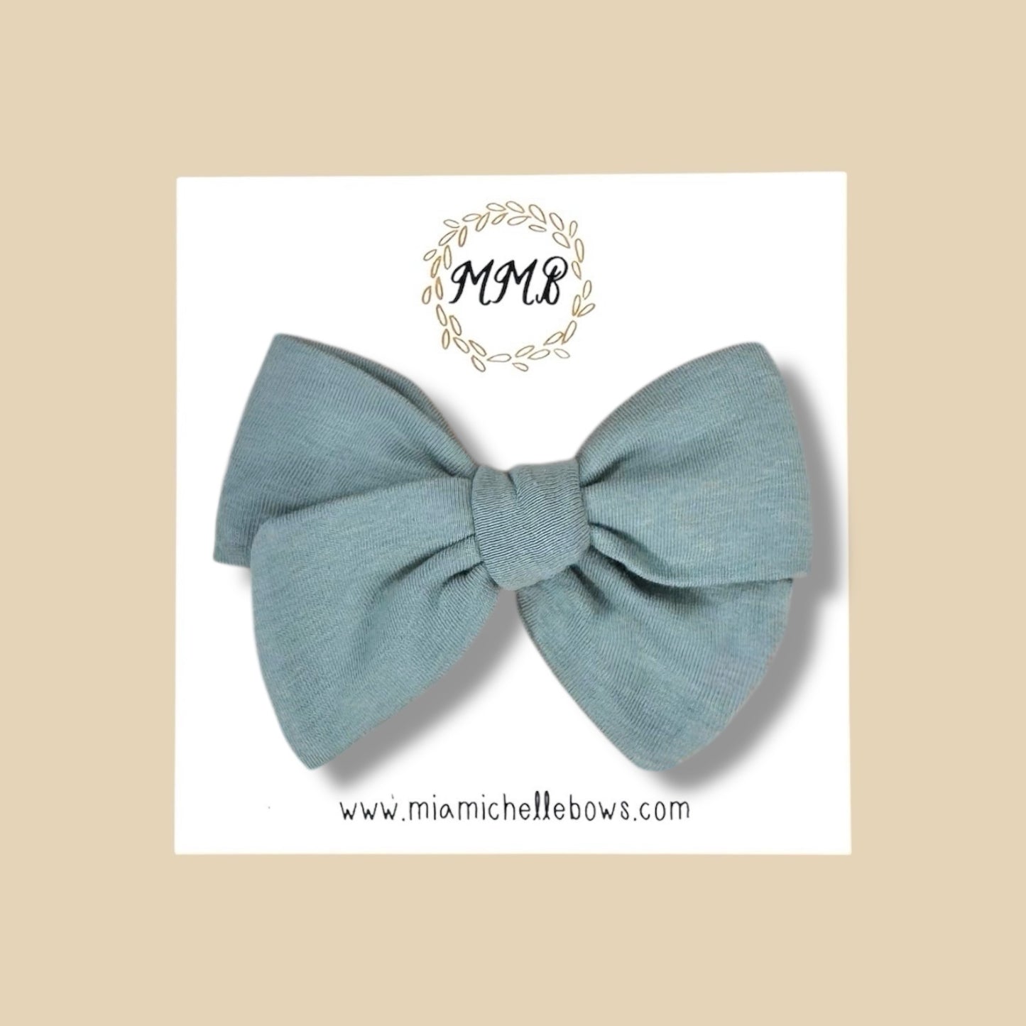 Gray Blue Stretch Knit Hand Tied Bow