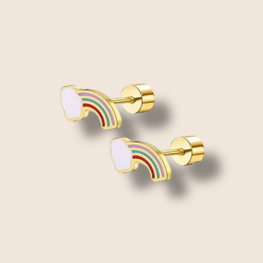 Gold Rainbow Screw Back Studs