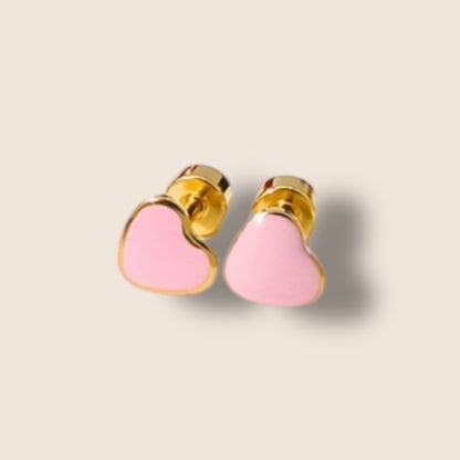 Gold Enamel Heart Screw Back Studs