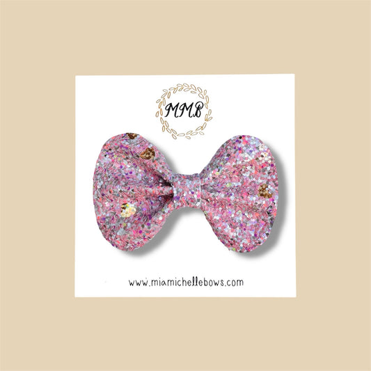 Confetti Heart Pink Glitter Bow
