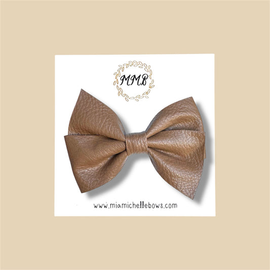 Tan Pinwheel Vegan Leather Bow