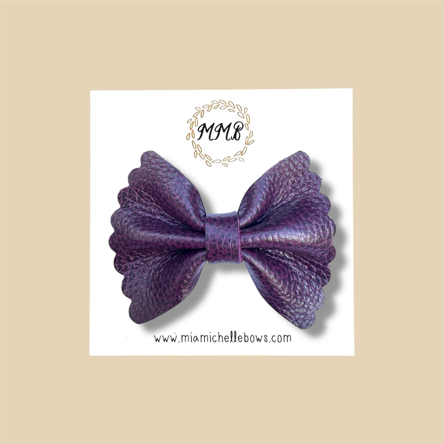 Deep Plum Scalloped Genuine Leather Bow