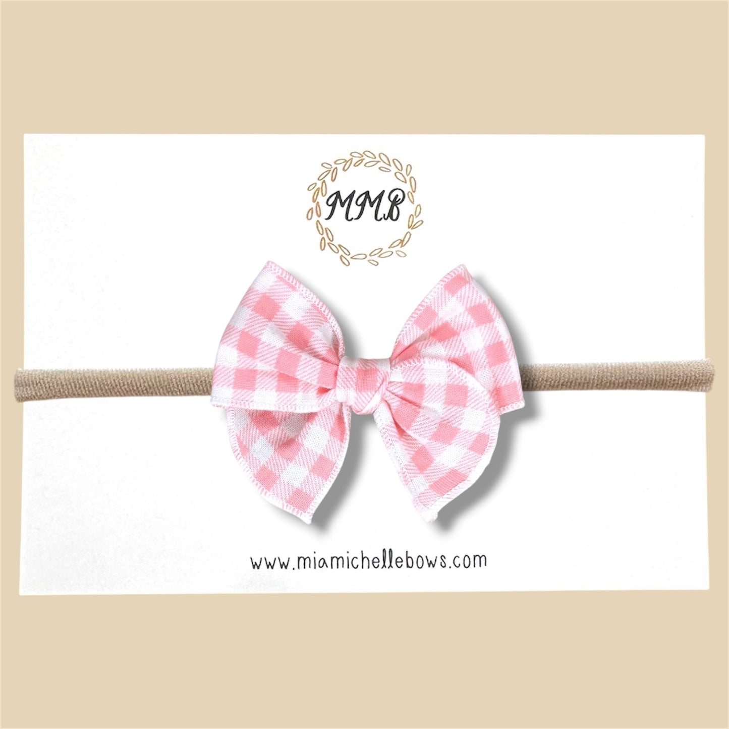 Peachy Pink Gingham Fairytale Bow