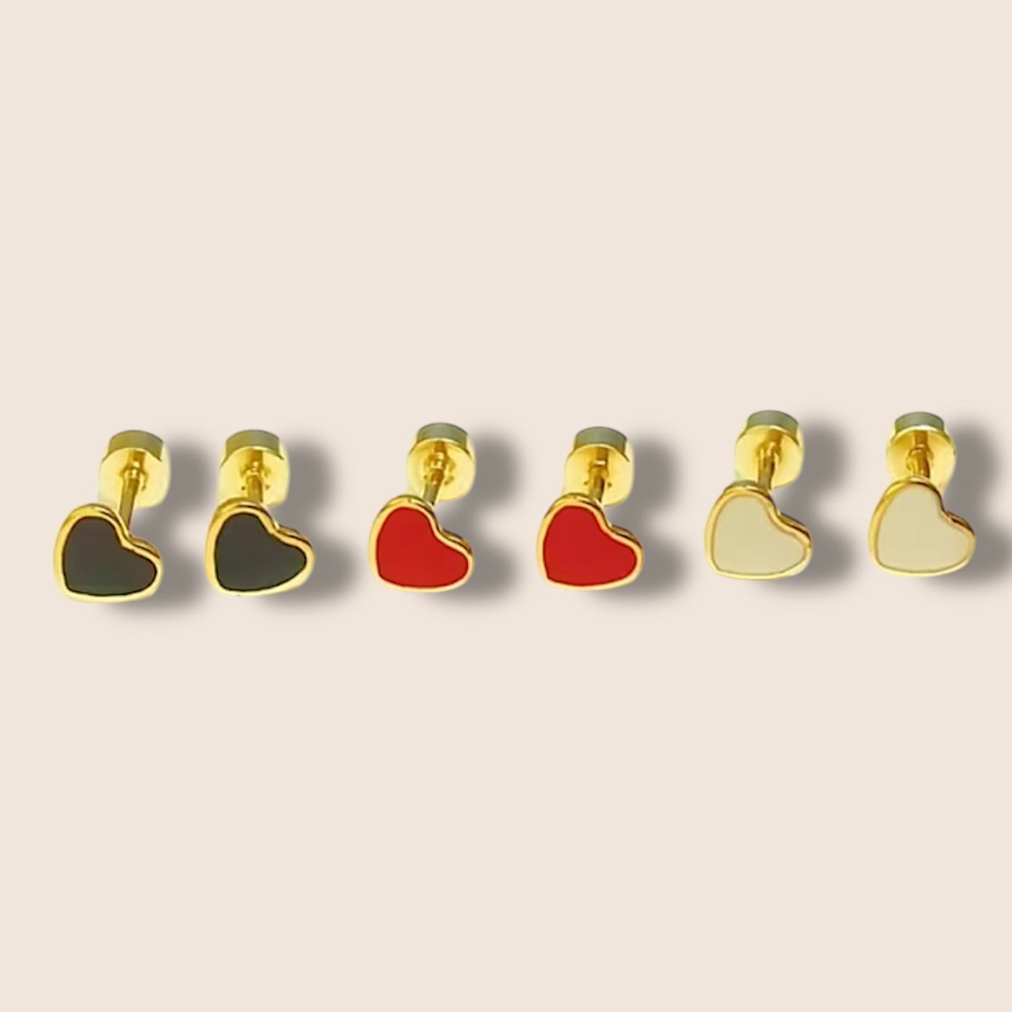 Gold Enamel Heart Screw Back Studs