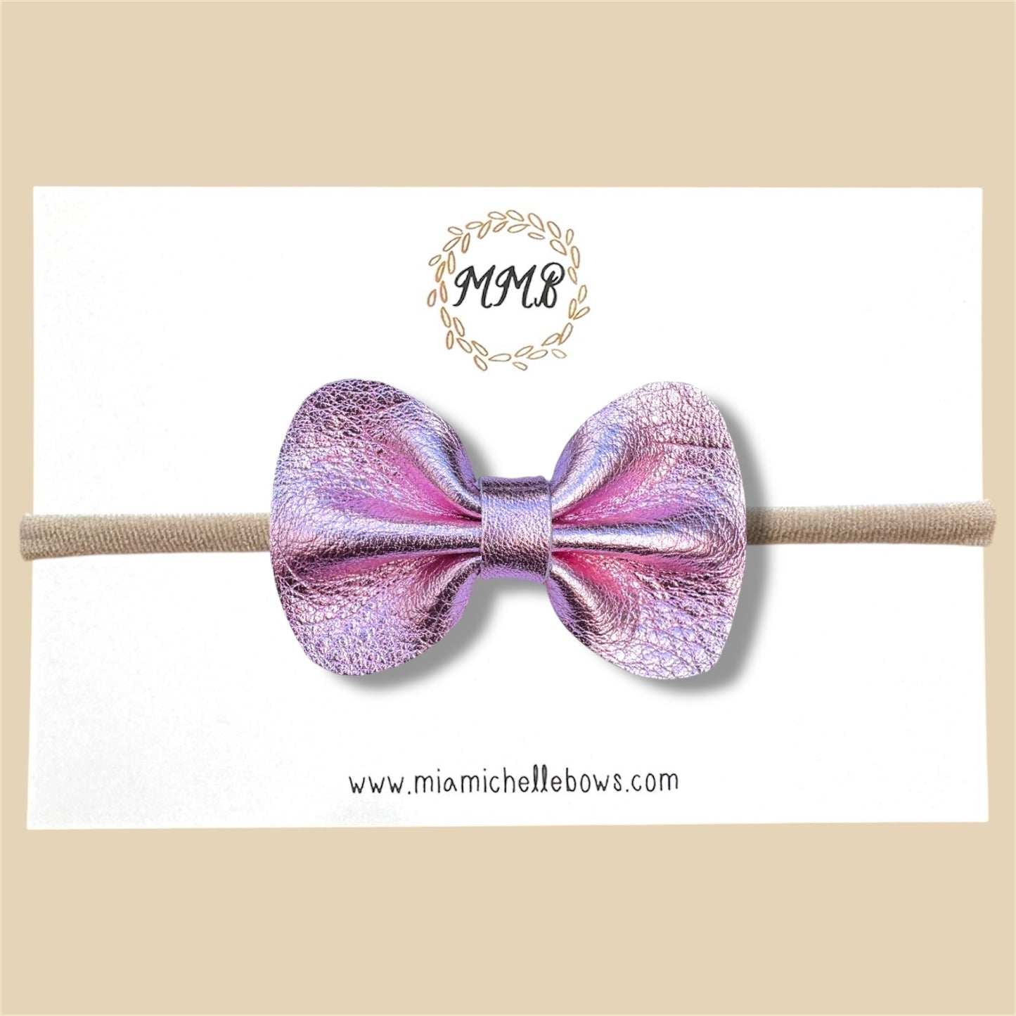 Pink Metallic Genuine Leather Bow