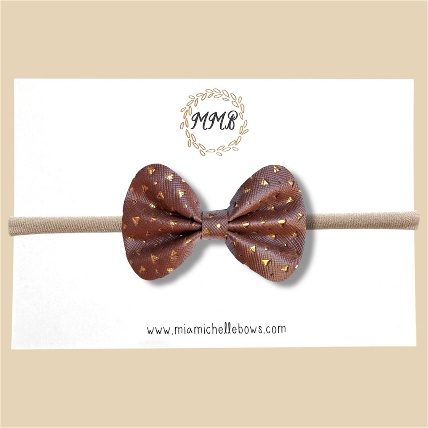 Brown & Gold Vegan Leather Bow