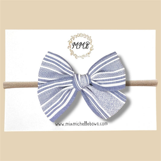 Hand-tied Blue Vintage Stripe Bow